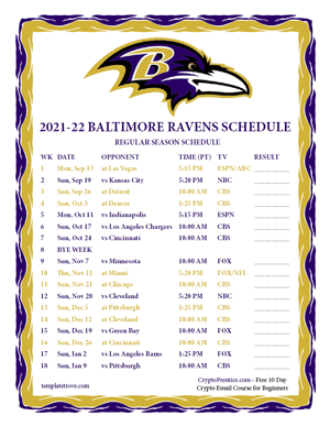 Baltimore Ravens 2021-22 Printable Schedule - Pacific Times