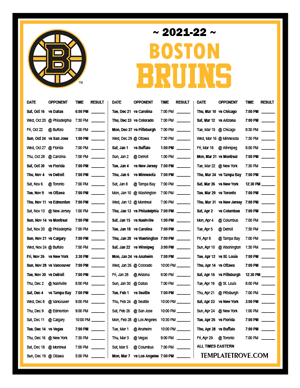 Boston Bruins 2021-22 Printable Schedule