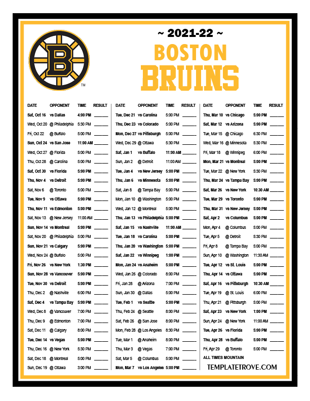 Bruins Schedule Printable Customize And Print