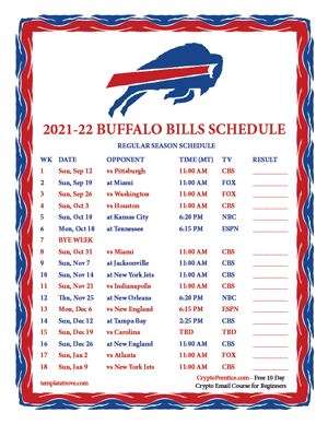 Buffalo Bills 2021-22 Printable Schedule - Mountain Times