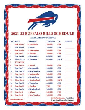 Buffalo Bills 2021-22 Printable Schedule