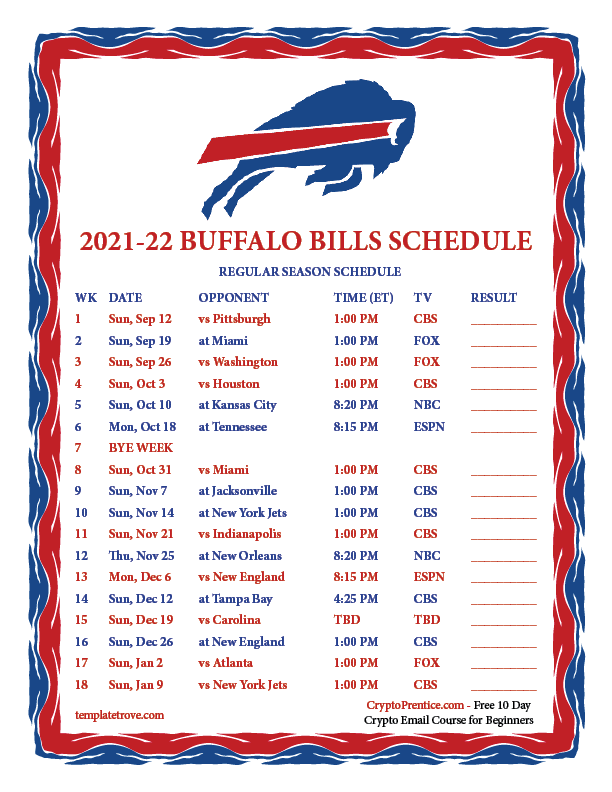 buffalo bills football team schedule