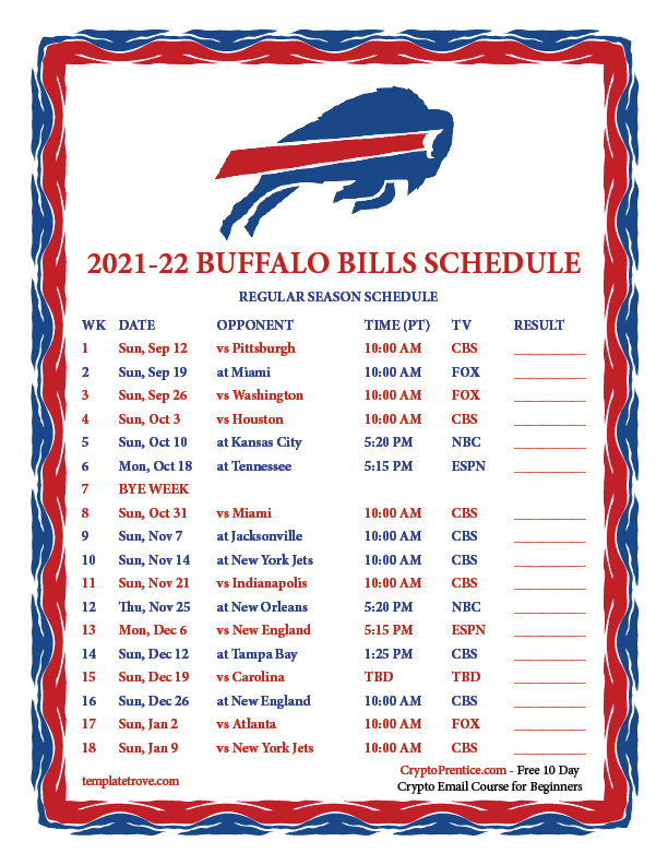 Printable 2021 2022 Buffalo Bills Schedule
