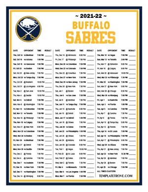 Buffalo Sabres 2021-22 Printable Schedule