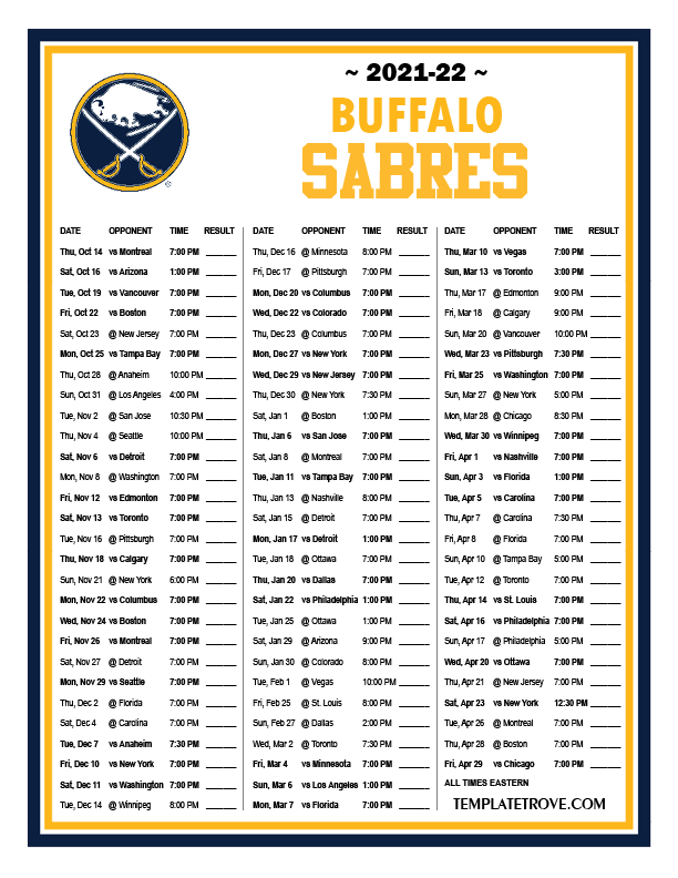 Buffalo Sabres Home Schedule 202122