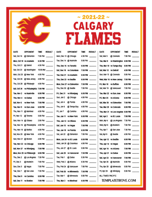 Calgary Flames 2021-22 Printable Schedule - Pacific Times