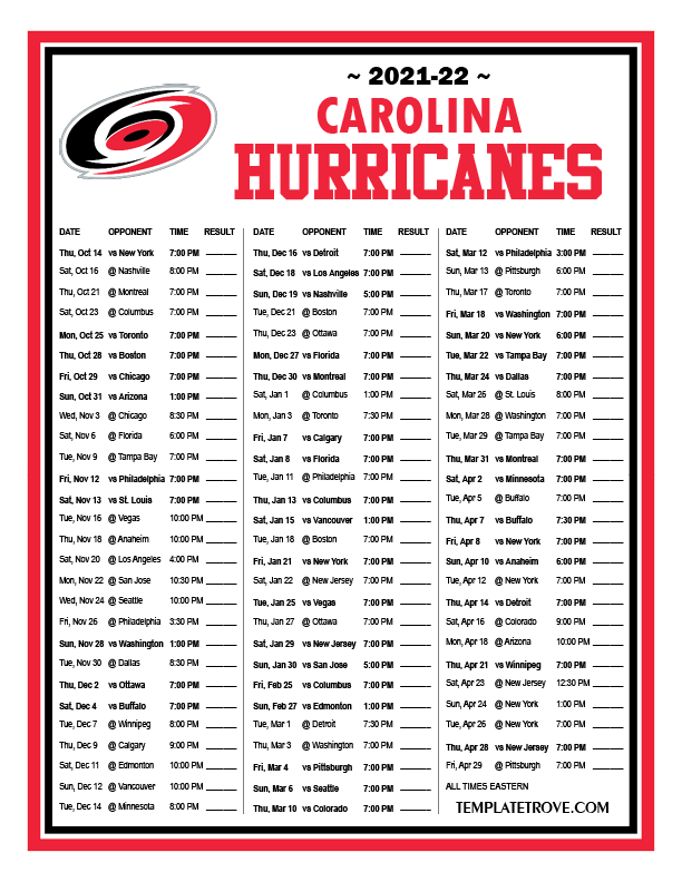 Printable 2021 2022 Carolina Hurricanes Schedule Printable 2021 2022 Carolina Hurricanes Schedule