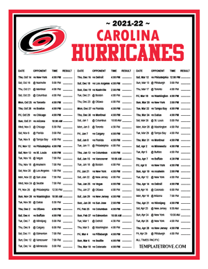 Carolina Hurricanes 2021-22 Printable Schedule - Pacific Times