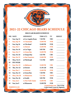 Chicago Bears 2021-22 Printable Schedule - Central Times