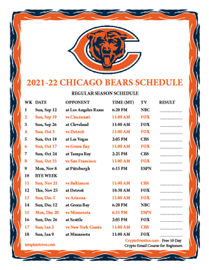 Chicago Bears 2021-22 Printable Schedule - Mountain Times