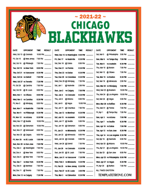 Chicago Blackhawks 2021-22 Printable Schedule