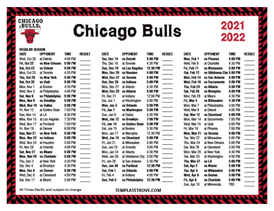 Chicago Bulls 2021-22 Printable Schedule - Pacific Times