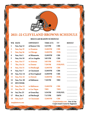 Cleveland Browns 2021-22 Printable Schedule - Central Times