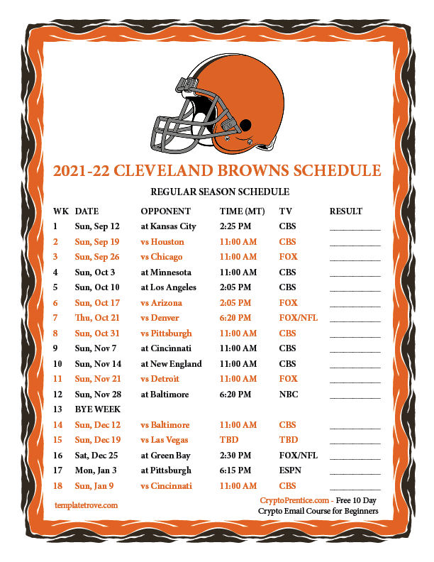 cleveland browns calendar