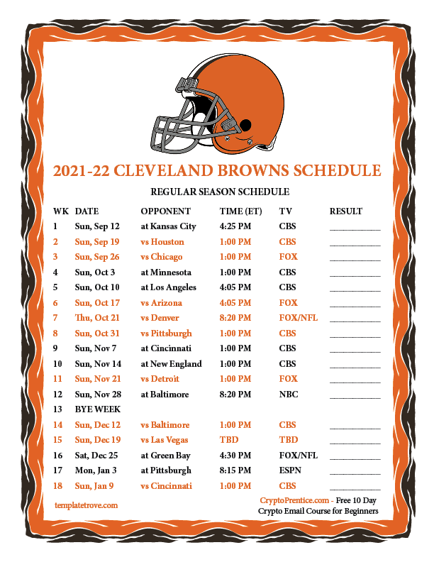 cleveland brown football schedule