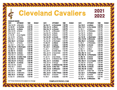 2021-22 Printable Cleveland Cavaliers Schedule - Central Times