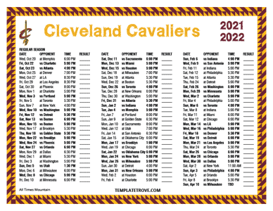 Cleveland Cavaliers 2021-22 Printable Schedule - Mountain Times
