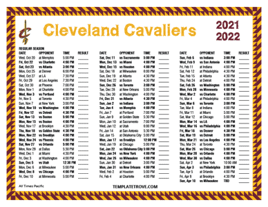Cleveland Cavaliers 2021-22 Printable Schedule - Pacific Times