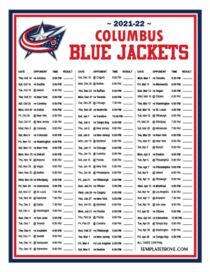 Columbus Blue Jackets 2021-22 Printable Schedule - Central Times