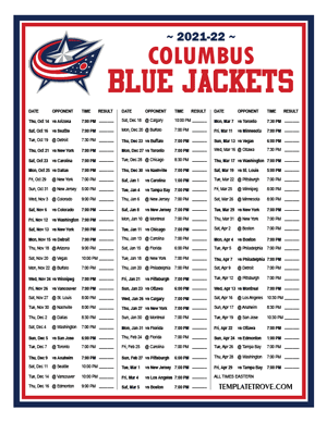 Columbus Blue Jackets 2021-22 Printable Schedule