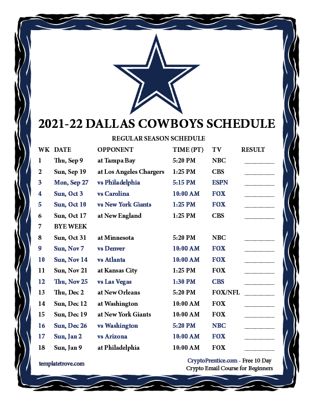 Dallas Cowboys Schedule 2021 22 Home Games Kerry Martinez News