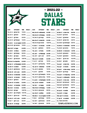 Dallas Stars 2021-22 Printable Schedule