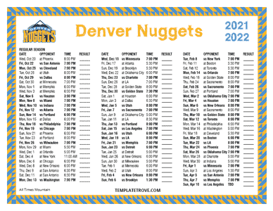 Denver Nuggets 2021-22 Printable Schedule - Mountain Times