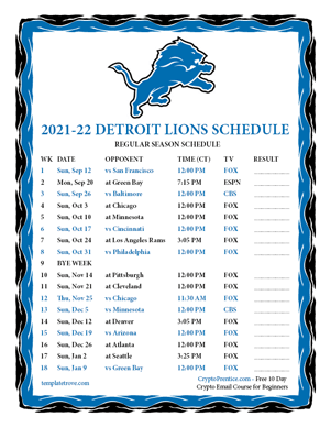 Detroit Lions 2021-22 Printable Schedule - Central Times