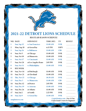 Detroit Lions 2021-22 Printable Schedule - Mountain Times