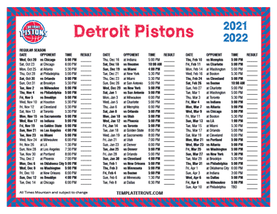 Detroit Pistons 2021-22 Printable Schedule - Mountain Times