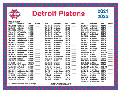 Detroit Pistons 2021-22 Printable Schedule - Pacific Times
