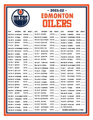 Edmonton Oilers 2021-22 Printable Schedule