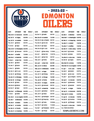 Edmonton Oilers 2021-22 Printable Schedule - Mountain Times