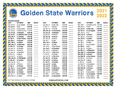 2021-22 Printable Golden State Warriors Schedule - Central Times