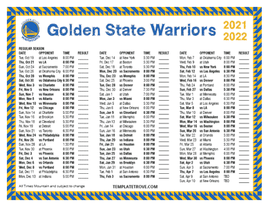 Golden State Warriors 2021-22 Printable Schedule - Mountain Times
