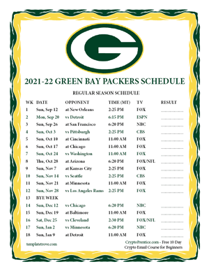 Green Bay Packers 2021-22 Printable Schedule - Mountain Times