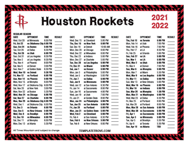 Houston Rockets 2021-22 Printable Schedule - Mountain Times