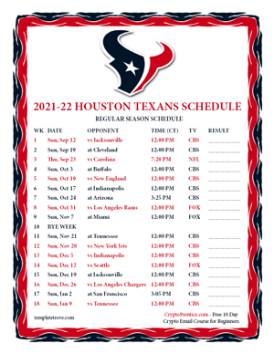 Houston Texans 2021-22 Printable Schedule - Central Times