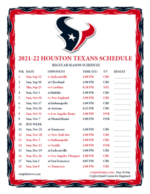 Houston Texans 2021-22 Printable Schedule