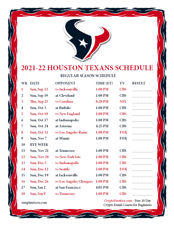 houston texans football team schedule
