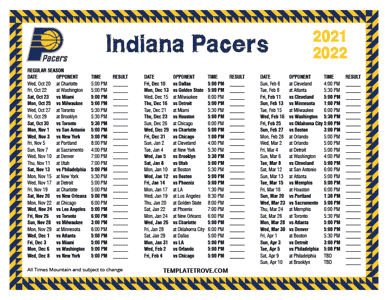 Indiana Pacers 2021-22 Printable Schedule - Mountain Times