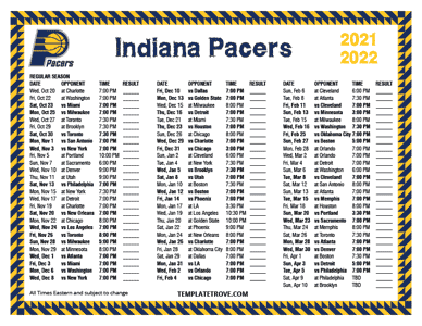 Indiana Pacers 2021-22 Printable Schedule