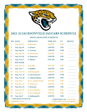 Jacksonville Jaguars 2021-22 Printable Schedule