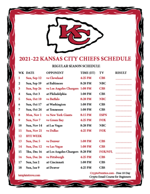 Kansas City Chiefs 2021-22 Printable Schedule