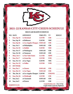 Kansas City Chiefs 2021-22 Printable Schedule - Pacific Times
