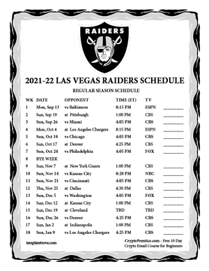 Las-Vegas Raiders 2019-20 Printable Schedule