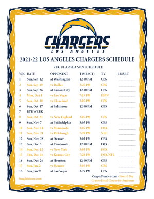 Los Angeles Chargers 2021-22 Printable Schedule - Central Times