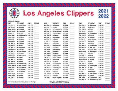 2021-22 Printable Los Angeles Clippers Schedule - Central Times