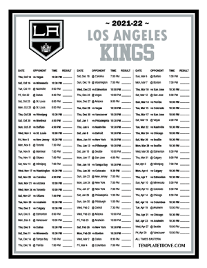 Los Angeles Kings 2021-22 Printable Schedule
