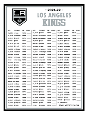 Los Angeles Kings 2021-22 Printable Schedule - Pacific Times